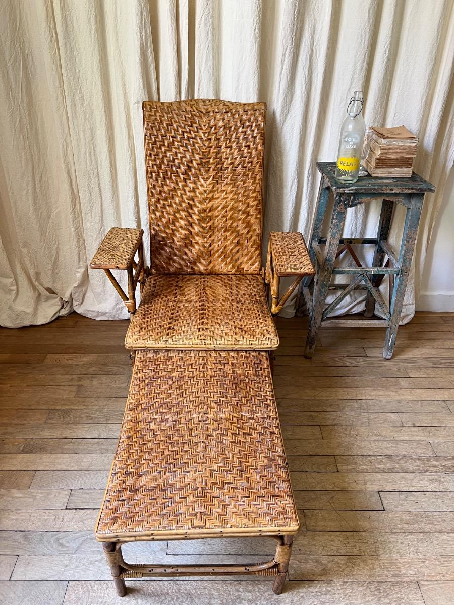 Chaise longue modulable rotin 1930