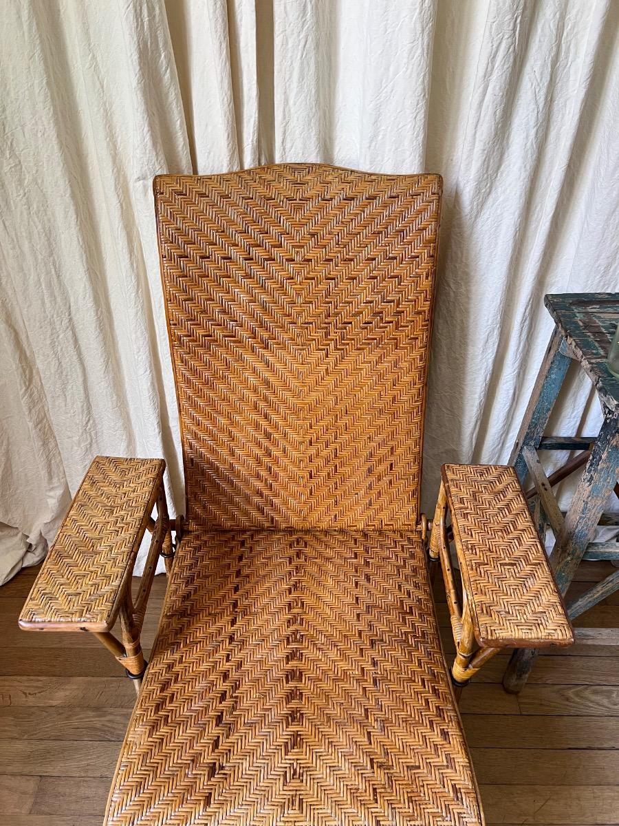 Chaise longue modulable rotin 1930