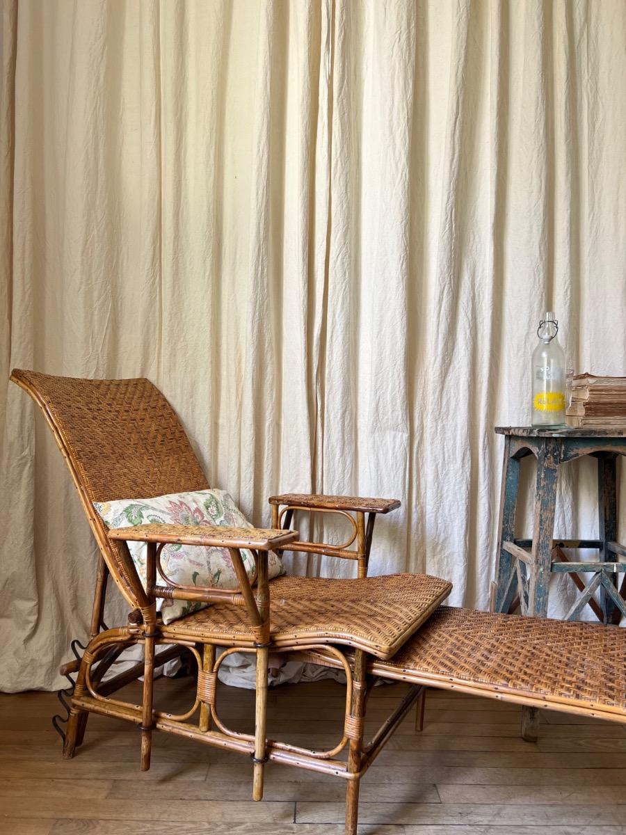 Chaise longue modulable rotin 1930
