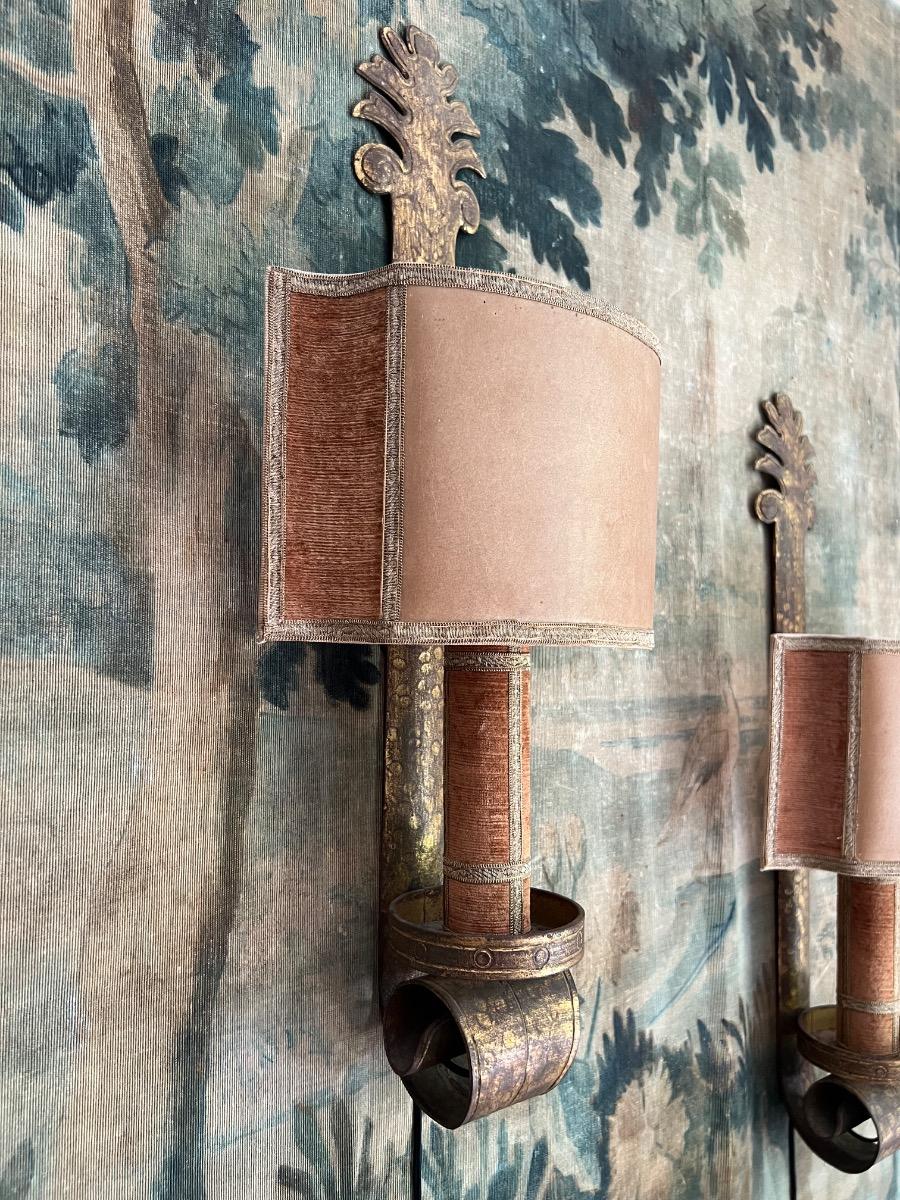 Paire de grandes appliques métal doré 1950