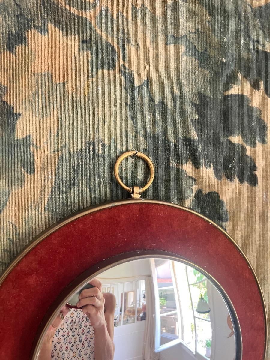 Miroir convexe velours laiton 1960