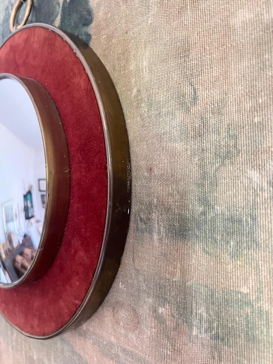 Miroir convexe velours laiton 1960
