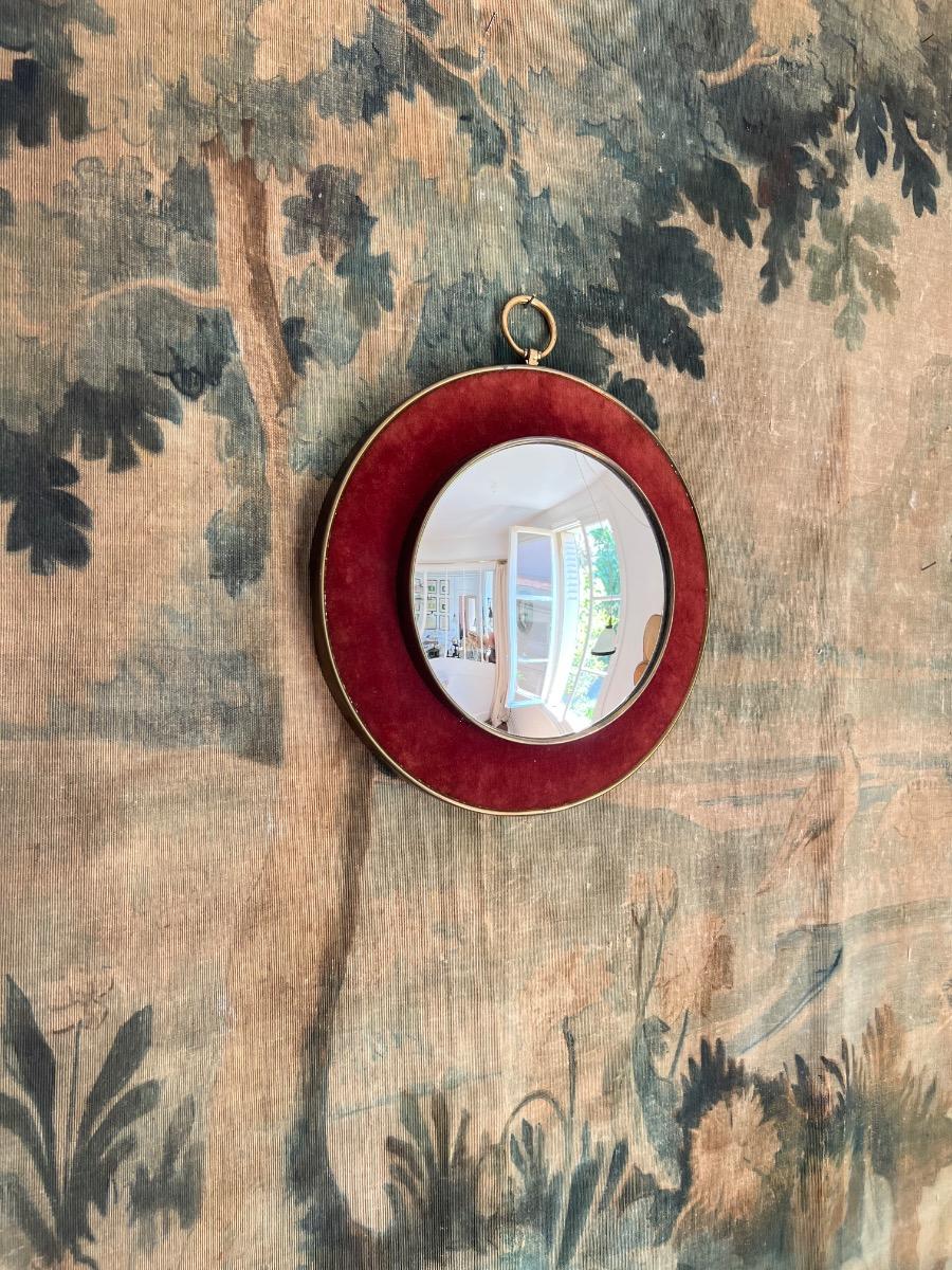 Miroir convexe velours laiton 1960