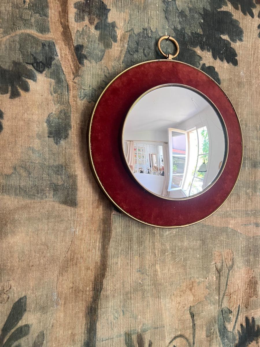Miroir convexe velours laiton 1960