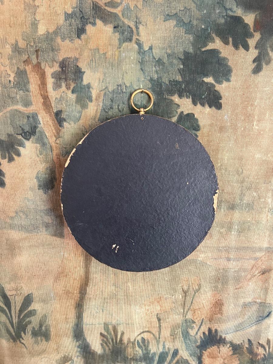 Miroir convexe velours laiton 1960