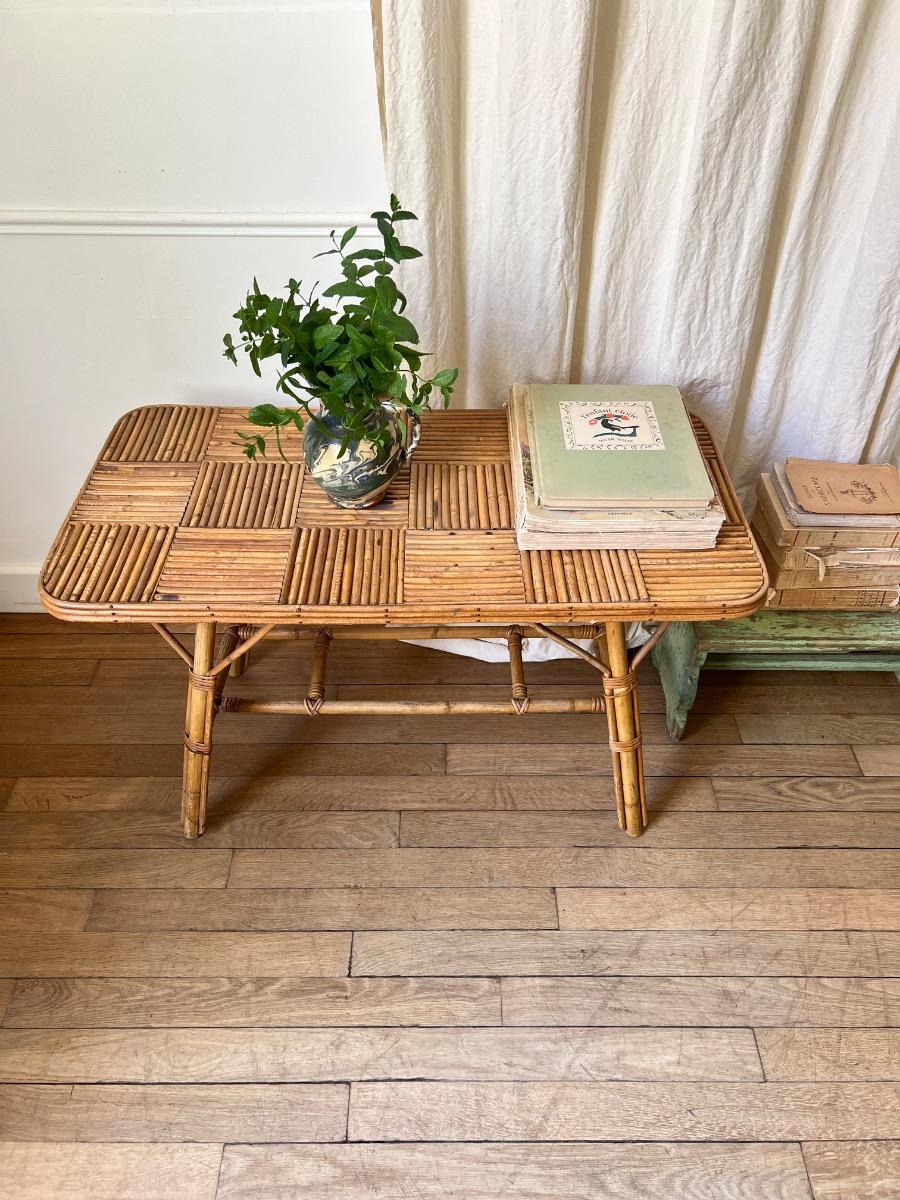 Table basse rotin 1950