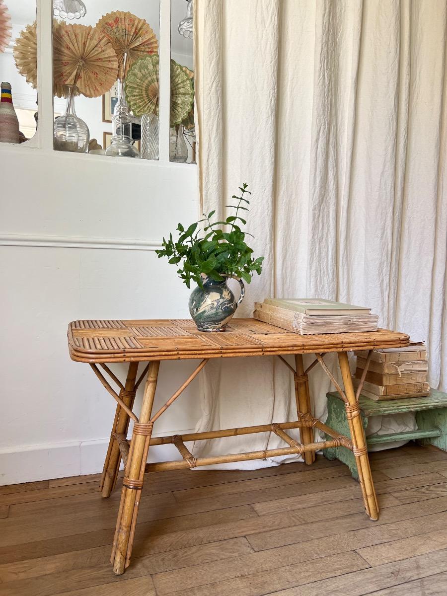 Table basse rotin 1950