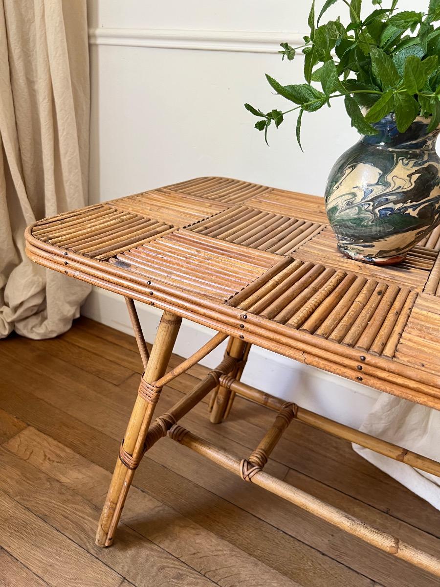 Table basse rotin 1950
