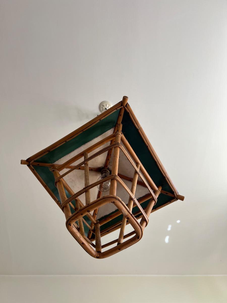 Suspension cage rotin et tôle 1950