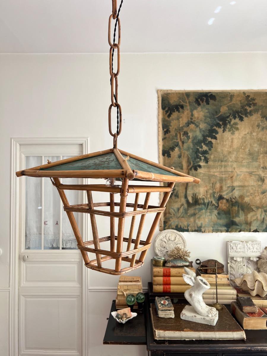 Suspension cage rotin et tôle 1950