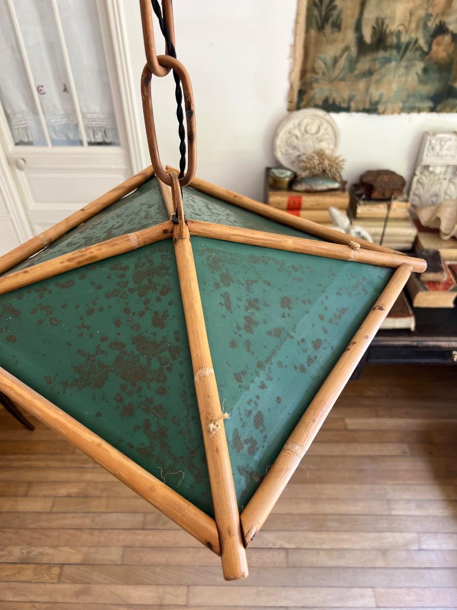 Suspension cage rotin et tôle 1950