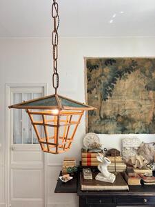 Suspension cage rotin et tôle 1950