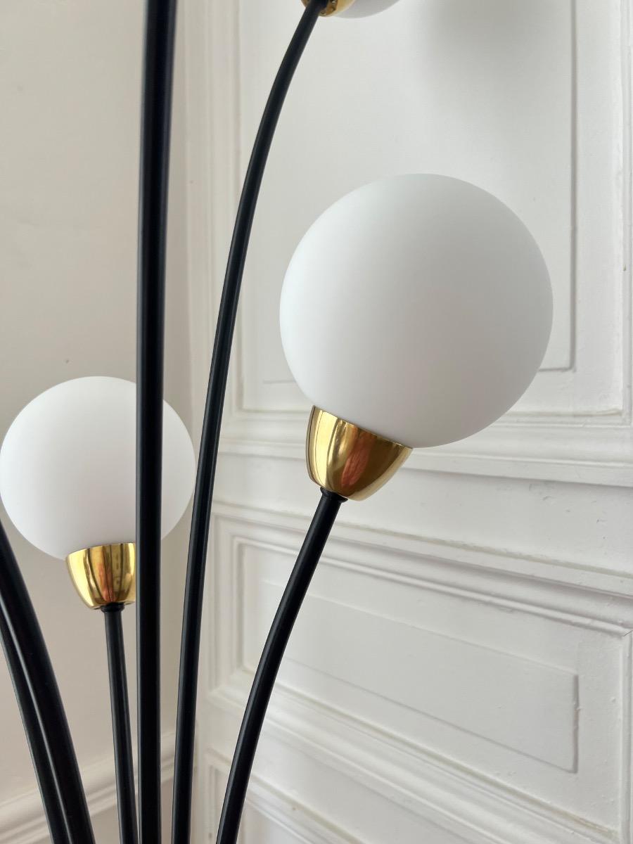 Lampe de parquet métal corde opaline 1960