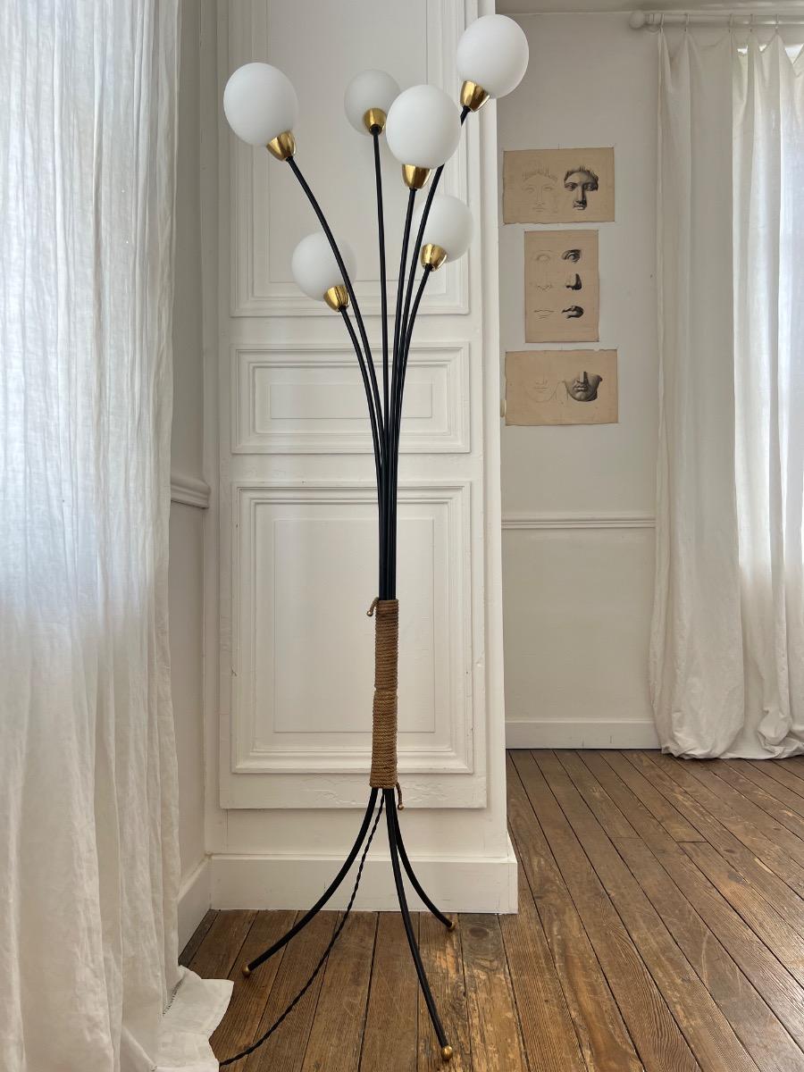 Lampe de parquet métal corde opaline 1960