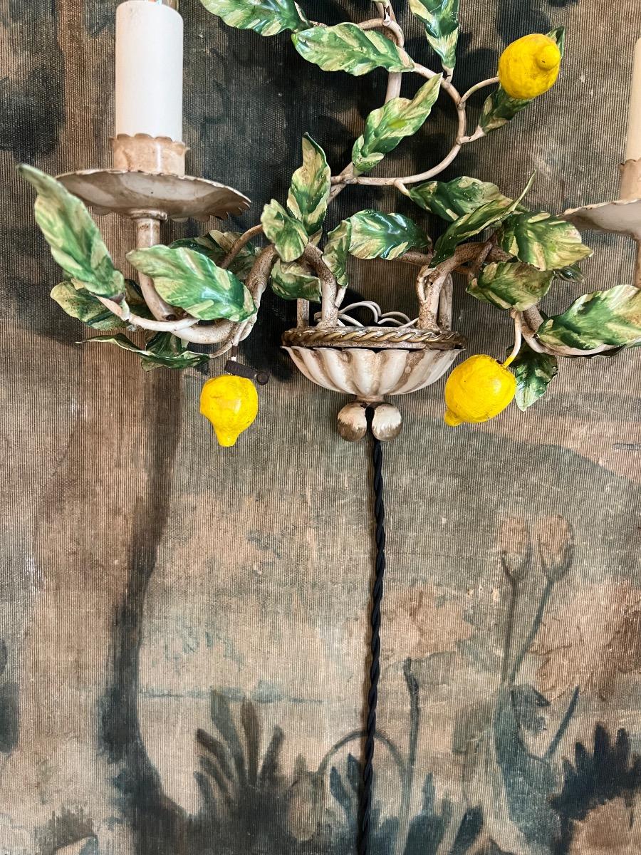 Paire d’appliques citrons métal 1950
