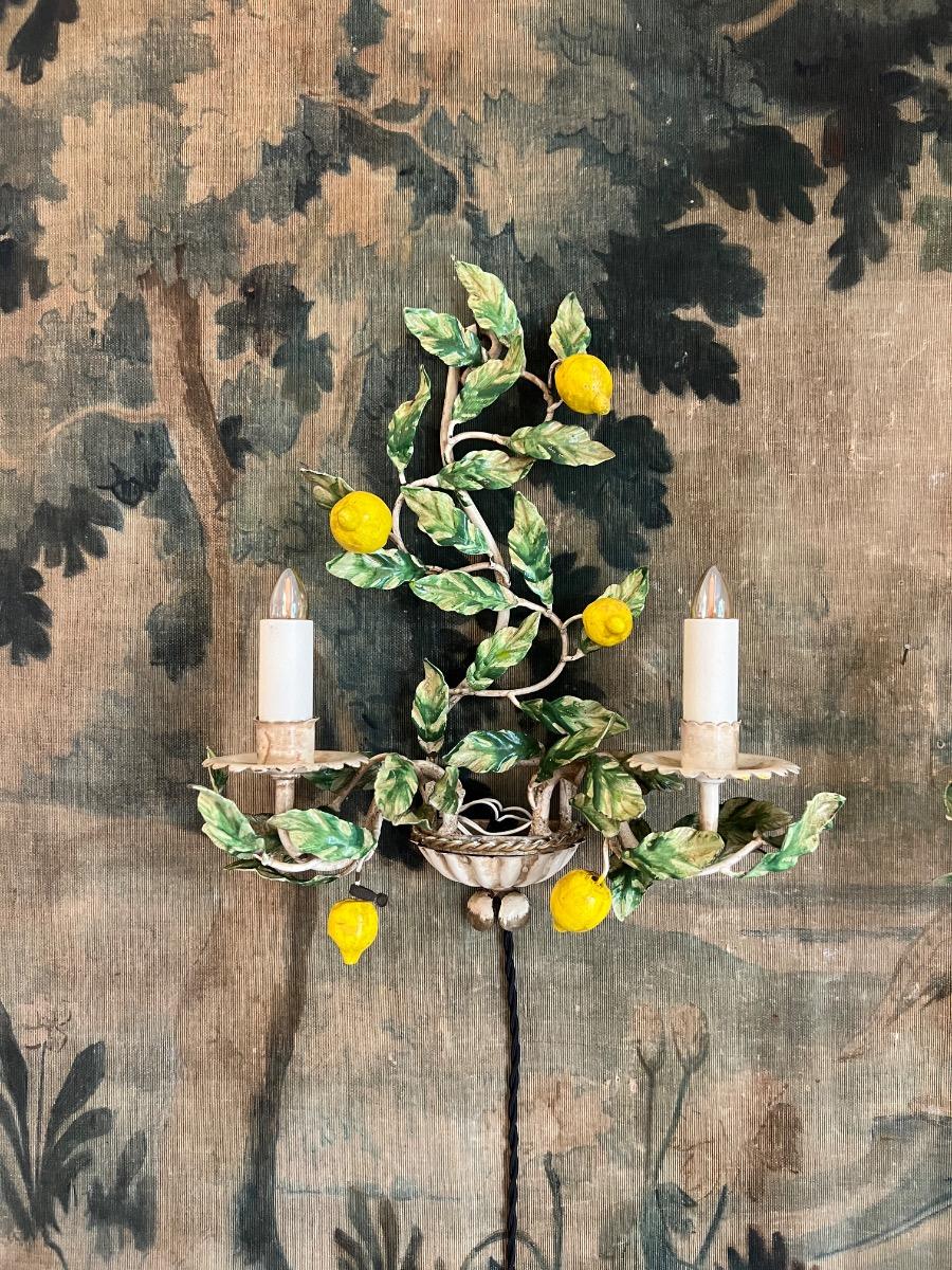 Paire d’appliques citrons métal 1950