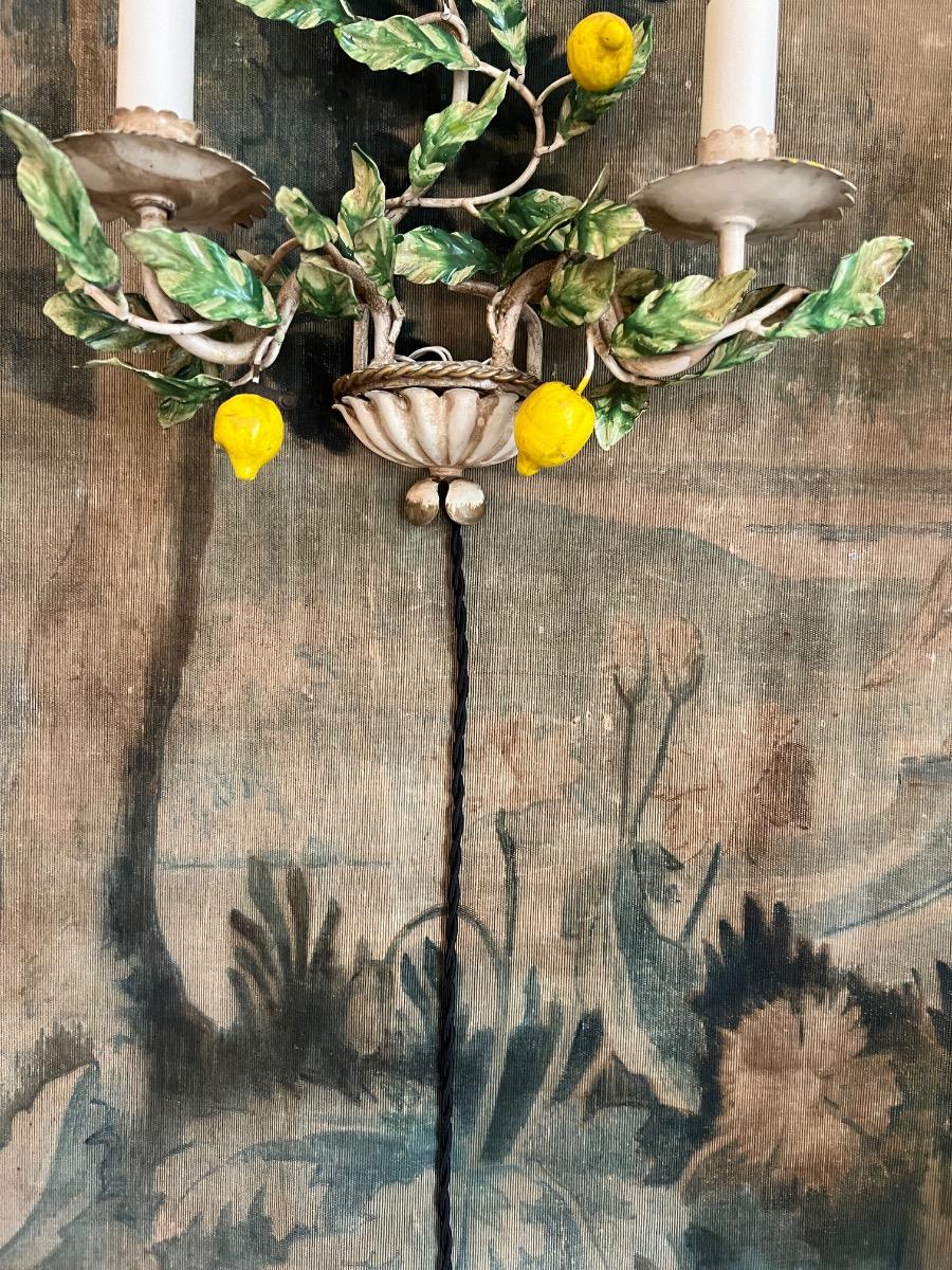 Paire d’appliques citrons métal 1950
