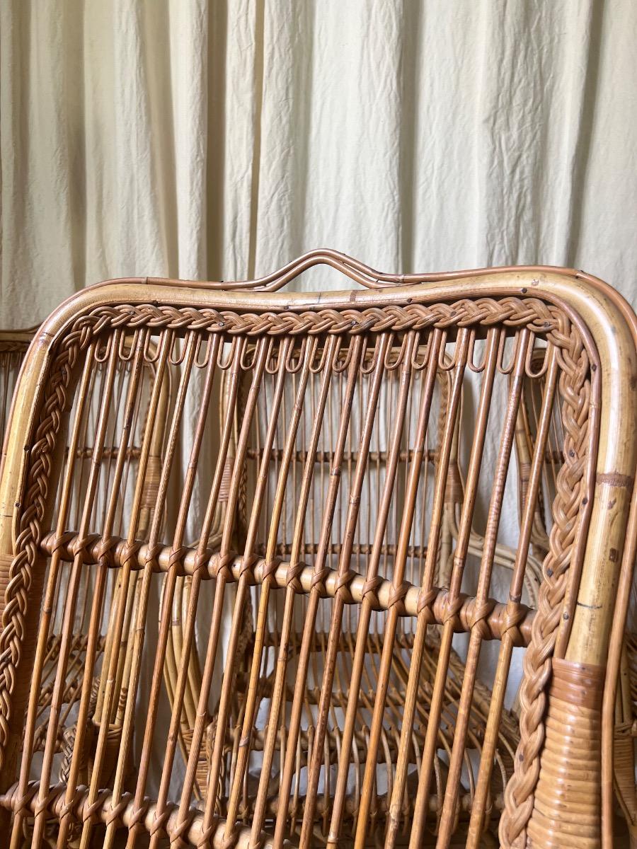 Suite de 4 fauteuils rotin 1950