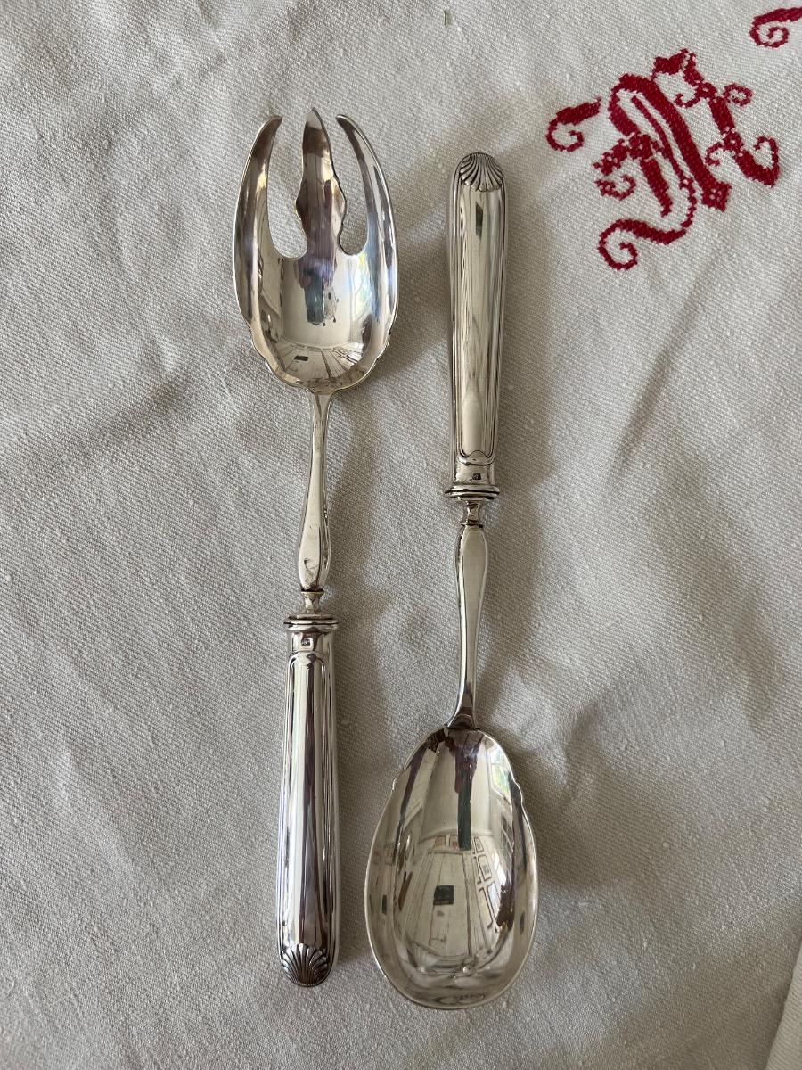 Couverts à salade métal argenté 1940