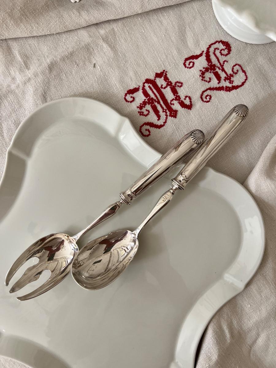 Couverts à salade métal argenté 1940