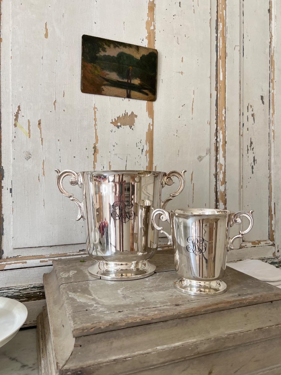 Duo seau à champagne / glace métal argenté 