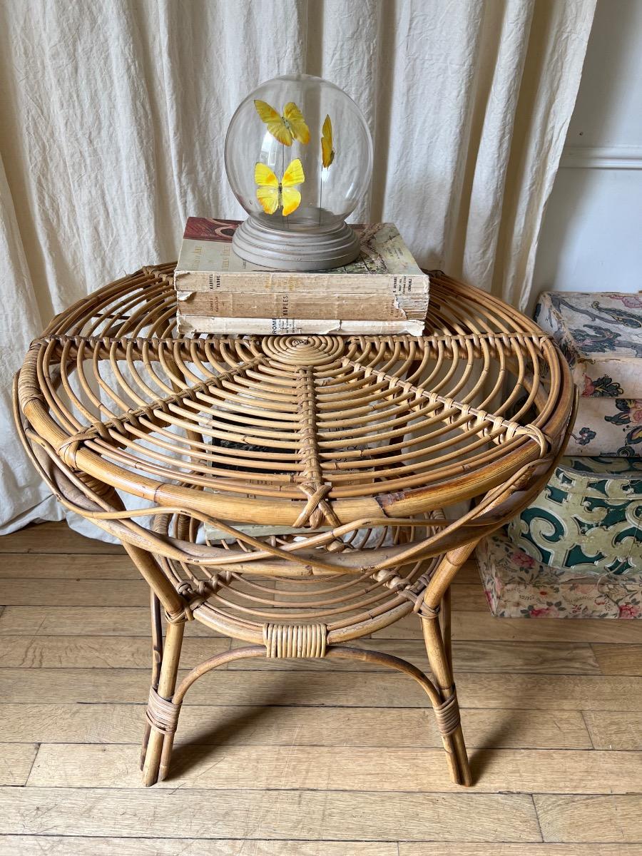 Table basse ronde rotin 1950
