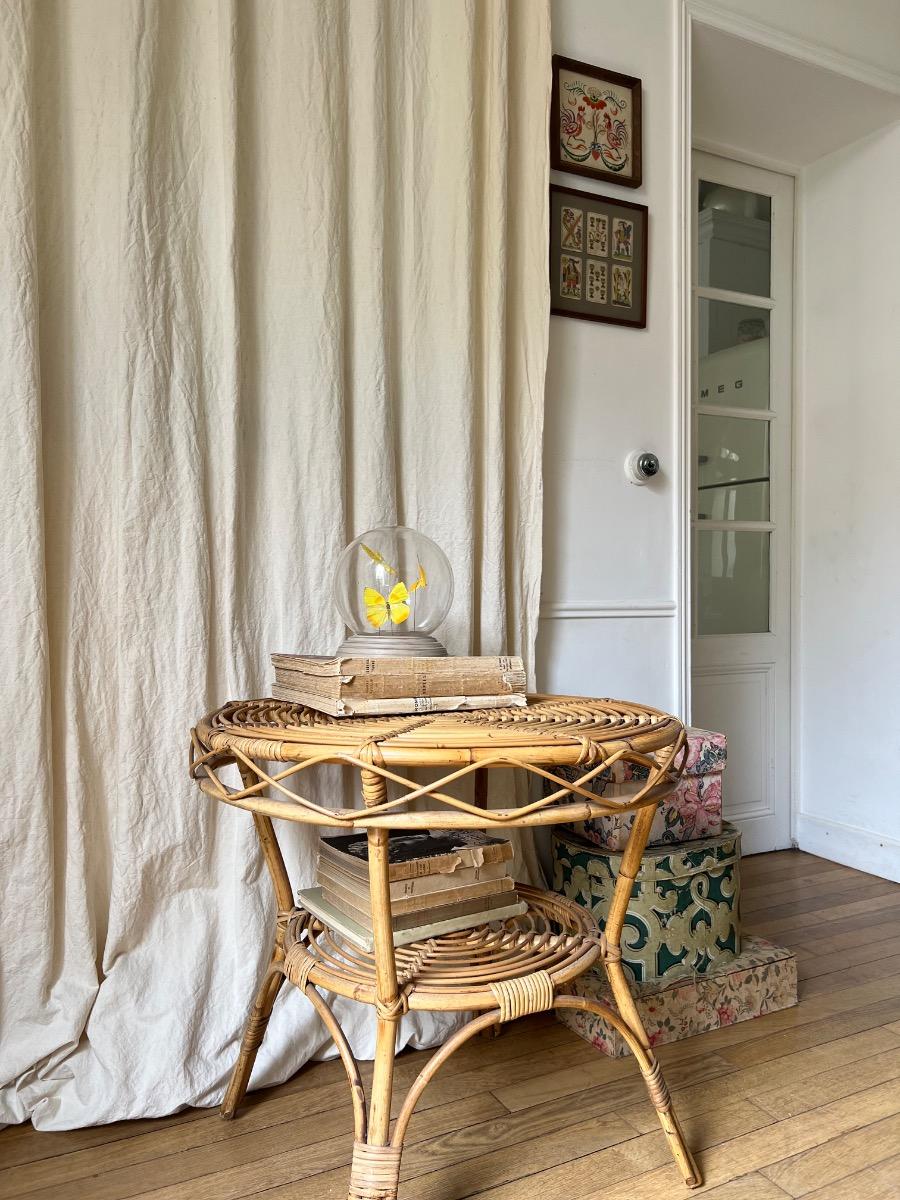 Table basse ronde rotin 1950