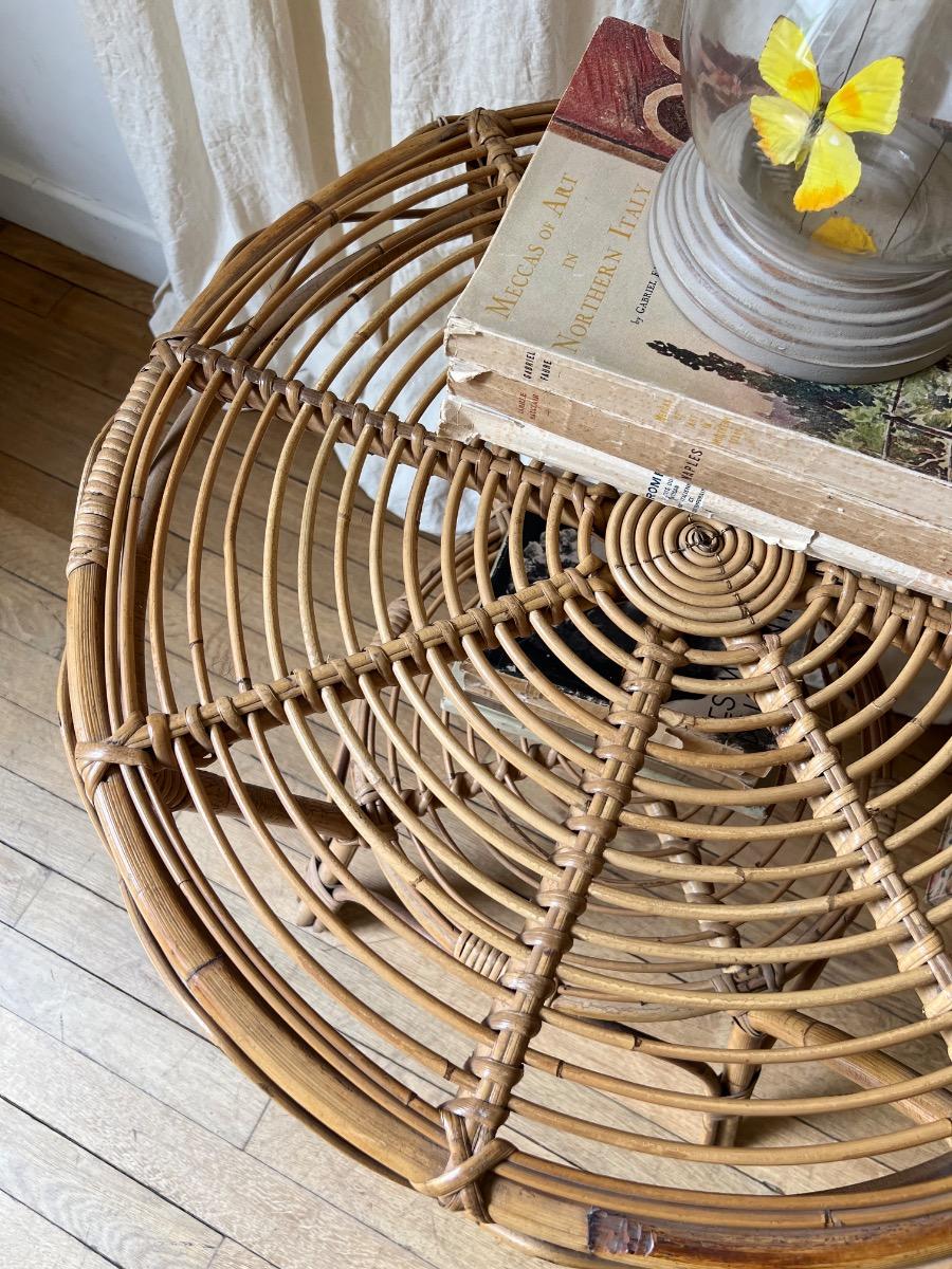 Table basse ronde rotin 1950