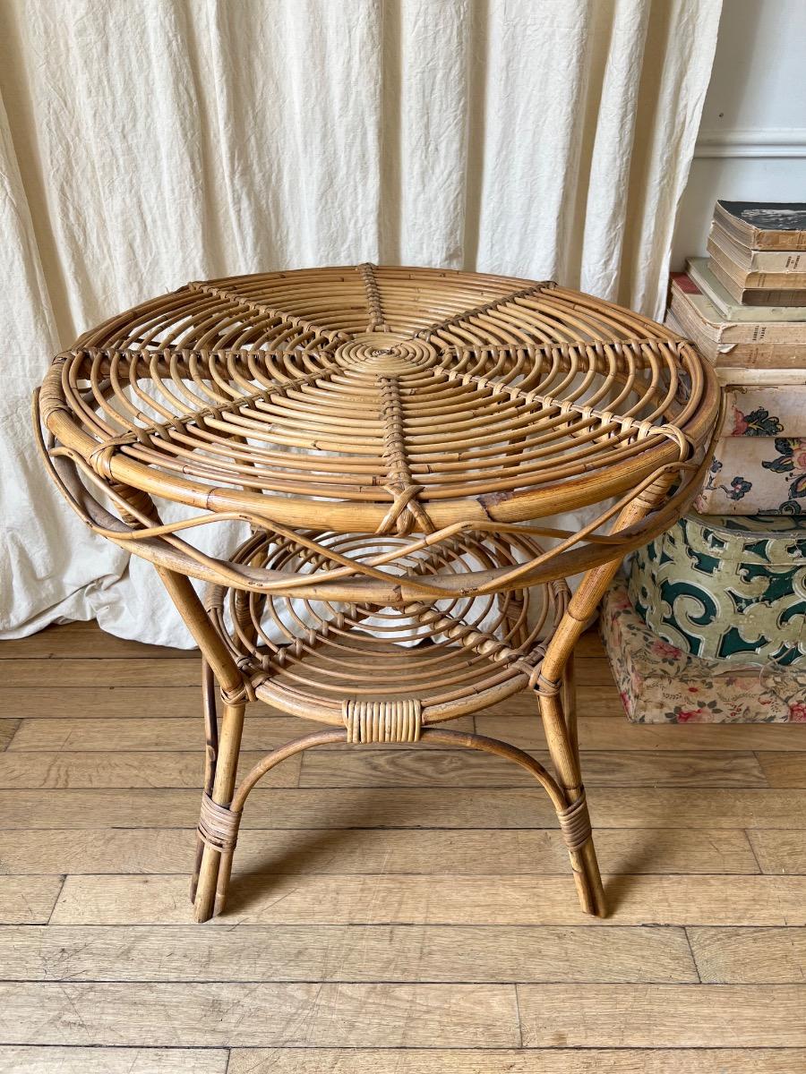 Table basse ronde rotin 1950