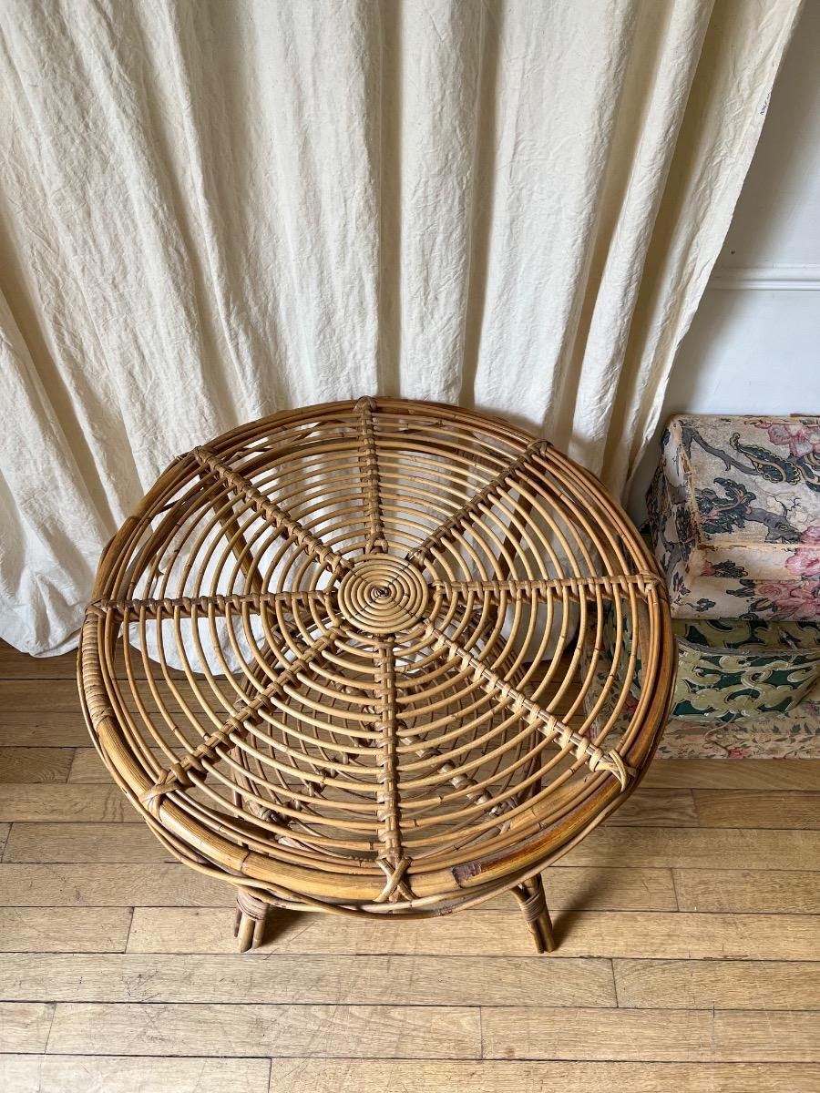 Table basse ronde rotin 1950
